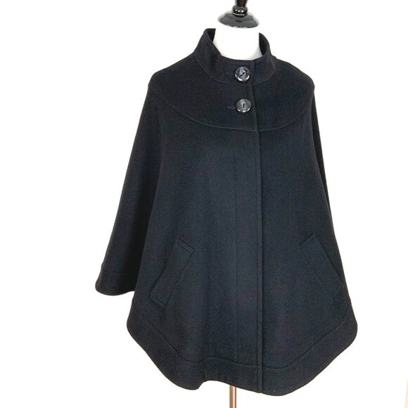 New Helene Berman London Black Wool Cashmere Poncho Cape Sz M - Picture 8 of 16